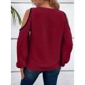 Plus Size Colorblock Cold Shoulder Blouse, Casual Asymmetrical Neck Long Sleeve Blouse For Spring, Women's Plus Size&nbsp;Clothing
