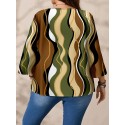 Chic Plus Size Women's Blouse - Casual Striped, Round Neck, 3/4 Sleeve Top with Elastic Waistband - Machine Washable