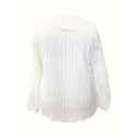 Plus Size Lace Stitching Solid Blouse, Elegant V Neck Long Sleeve Blouse For Spring, Women's Plus Size&nbsp;Clothing