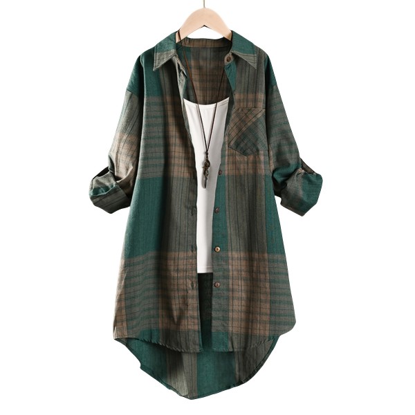 Plus Size Plaid Print Shirt, Casual Long Sleeve Button Front Shirt, Women's Plus Size&nbsp;Clothing